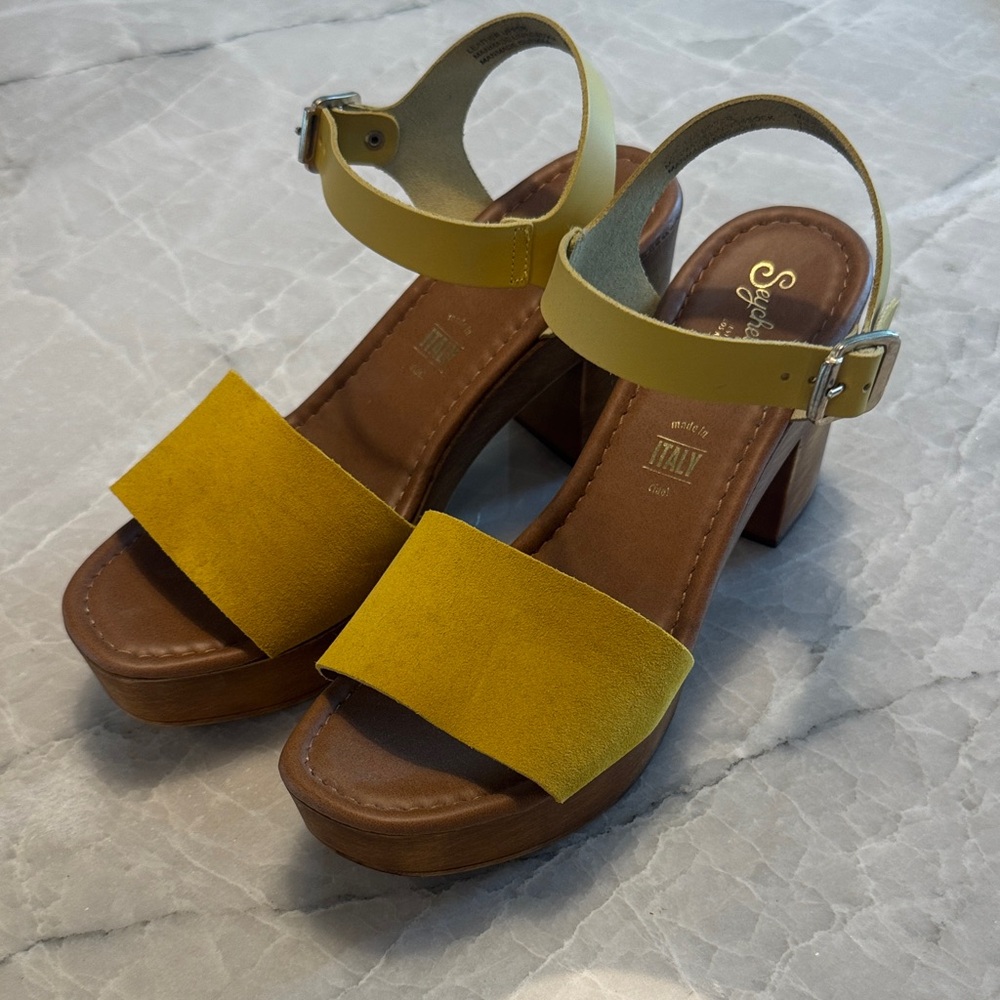 Seychelles Women's Yellow Leather Block Heel Sandals